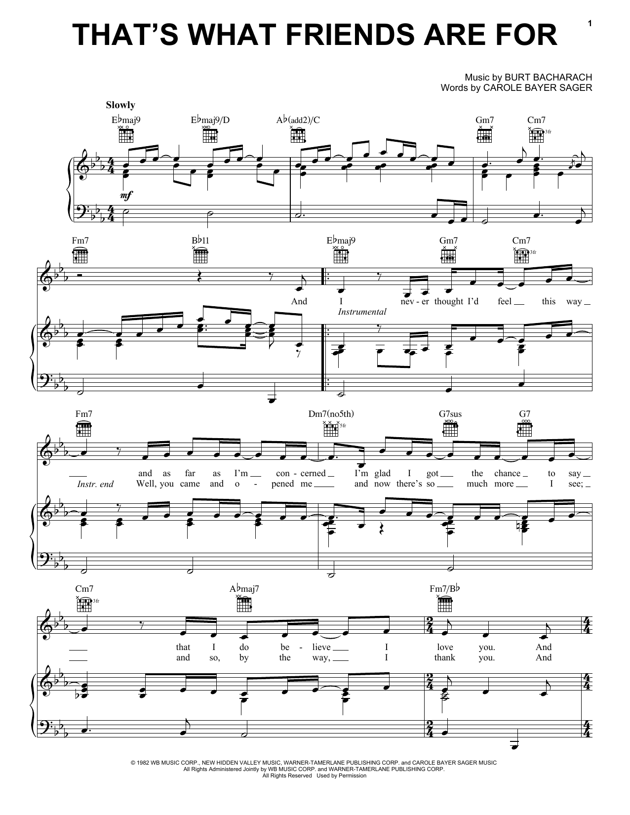 Dionne & Friends That's What Friends Are For sheet music notes and chords arranged for Piano & Vocal