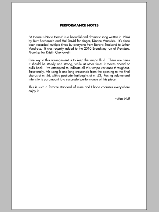 Mac Huff A House Is Not A Home sheet music notes and chords arranged for SATB Choir
