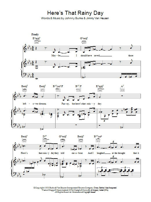 Dionne Warwick Here's That Rainy Day sheet music notes and chords arranged for Piano, Vocal & Guitar Chords