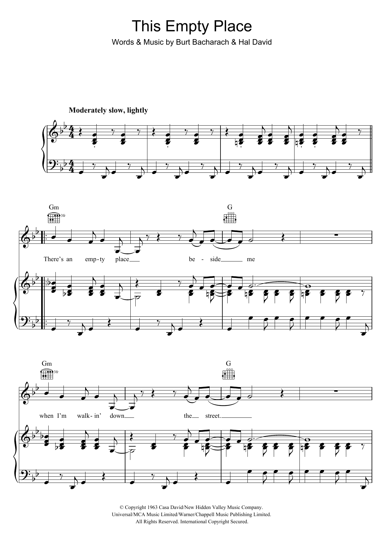 Dionne Warwick This Empty Place sheet music notes and chords arranged for Piano, Vocal & Guitar Chords