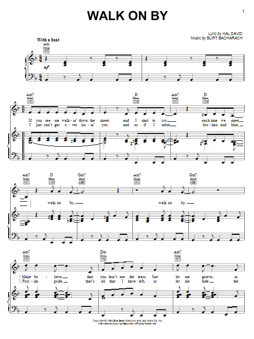 Dionne Warwick Walk On By sheet music notes and chords arranged for Piano Chords/Lyrics