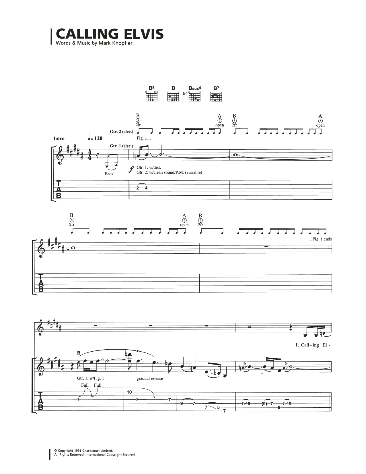 Dire Straits Calling Elvis sheet music notes and chords arranged for Guitar Chords/Lyrics