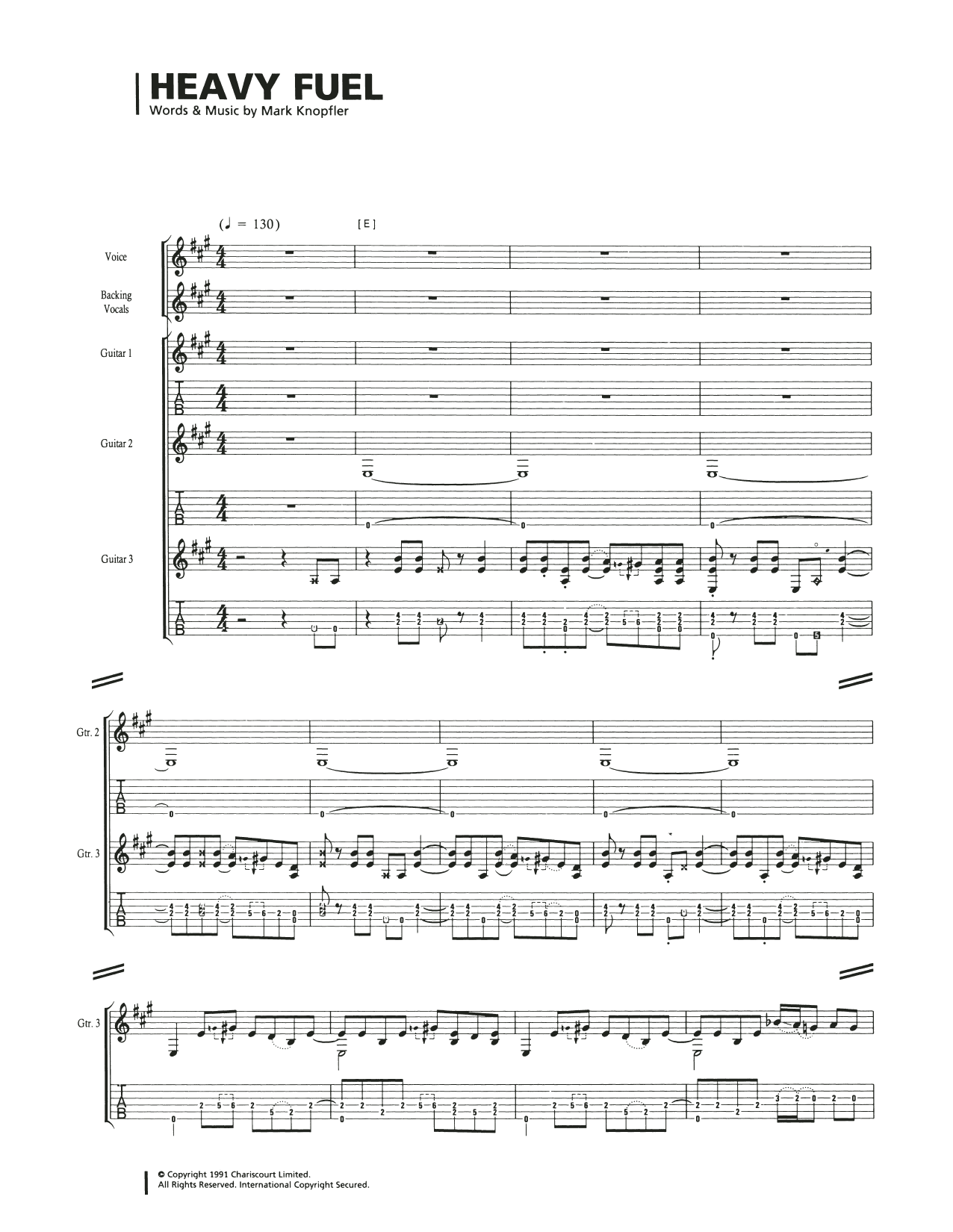 Dire Straits Heavy Fuel sheet music notes and chords arranged for Guitar Tab
