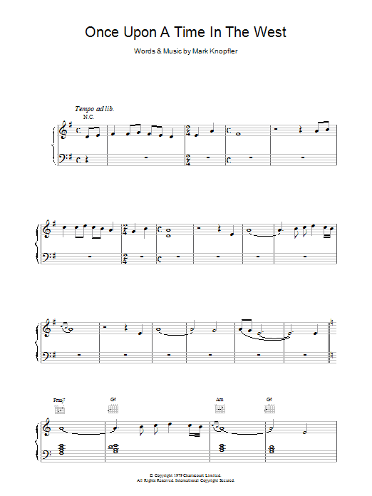 Dire Straits Once Upon A Time In The West sheet music notes and chords arranged for Piano, Vocal & Guitar Chords