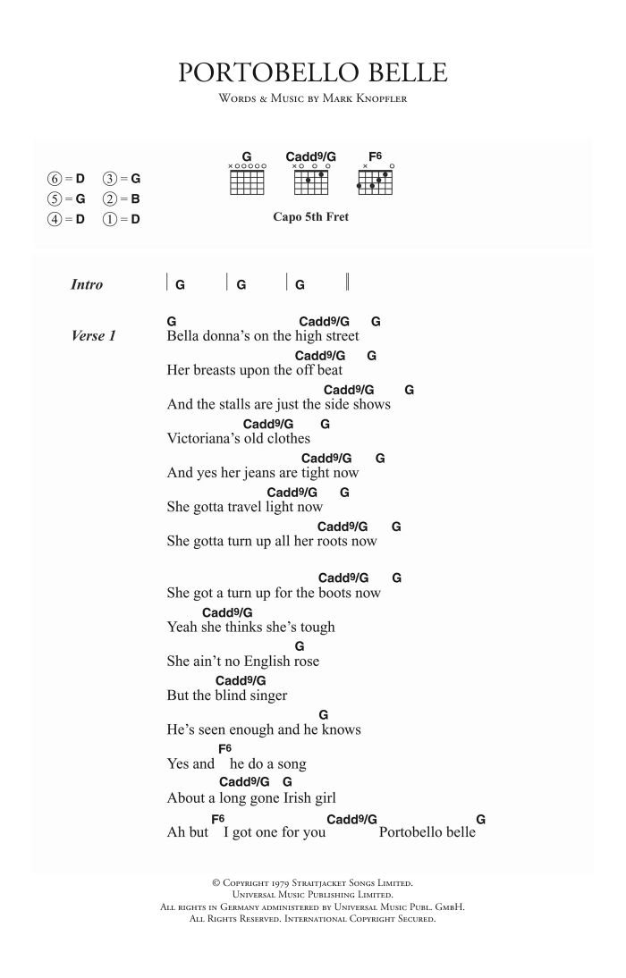 Dire Straits Portobello Belle sheet music notes and chords arranged for Guitar Tab