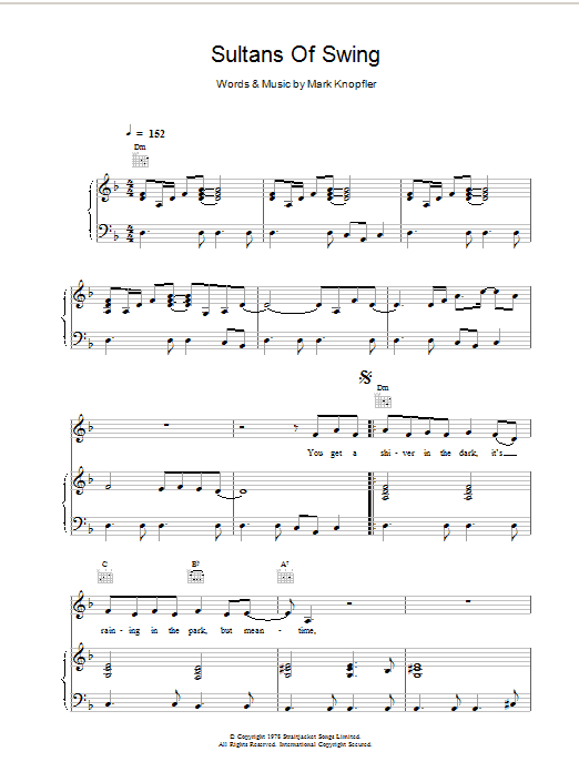 Dire Straits Sultans Of Swing sheet music notes and chords arranged for Piano, Vocal & Guitar Chords (Right-Hand Melody)