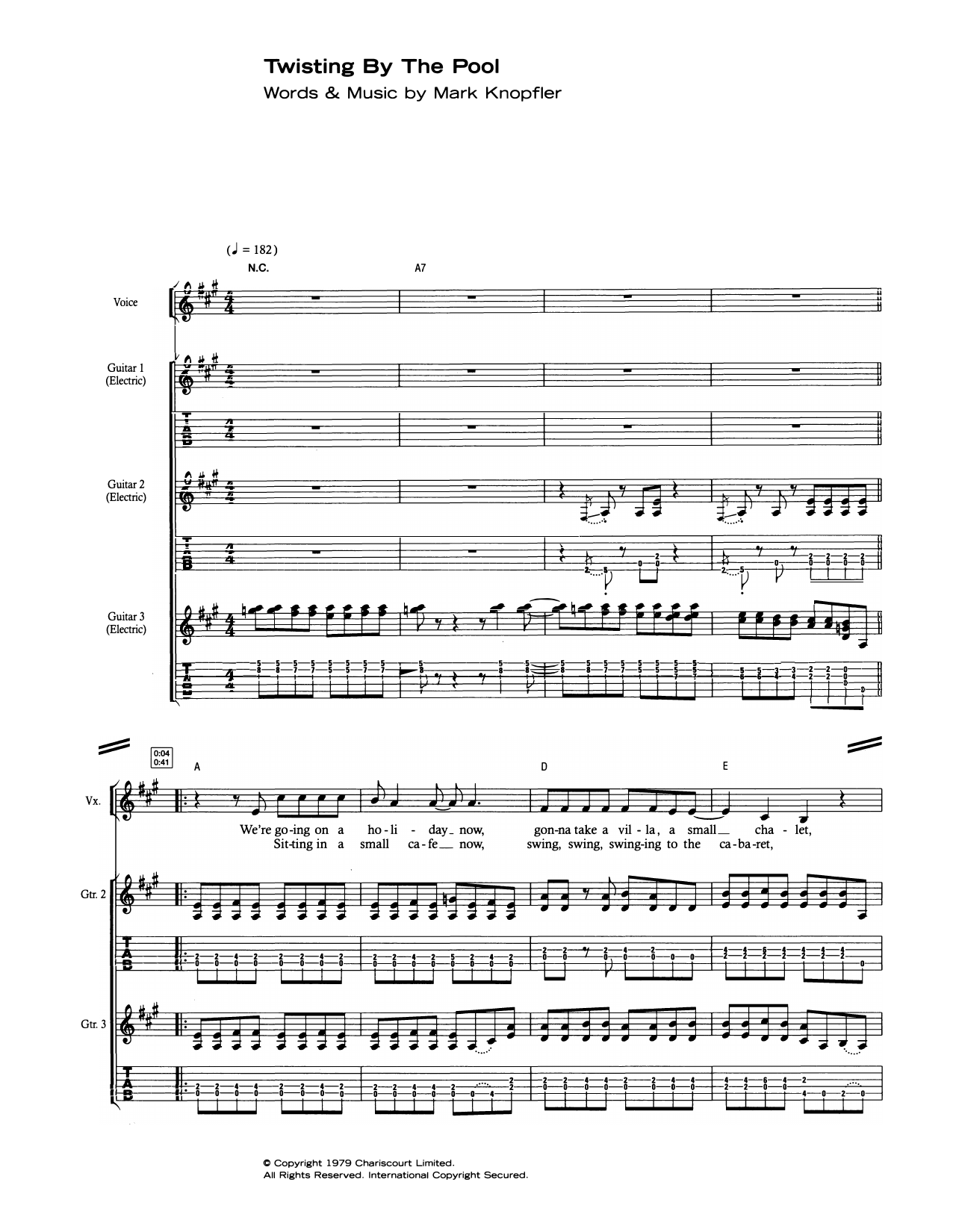 Dire Straits Twisting By The Pool sheet music notes and chords arranged for Guitar Tab