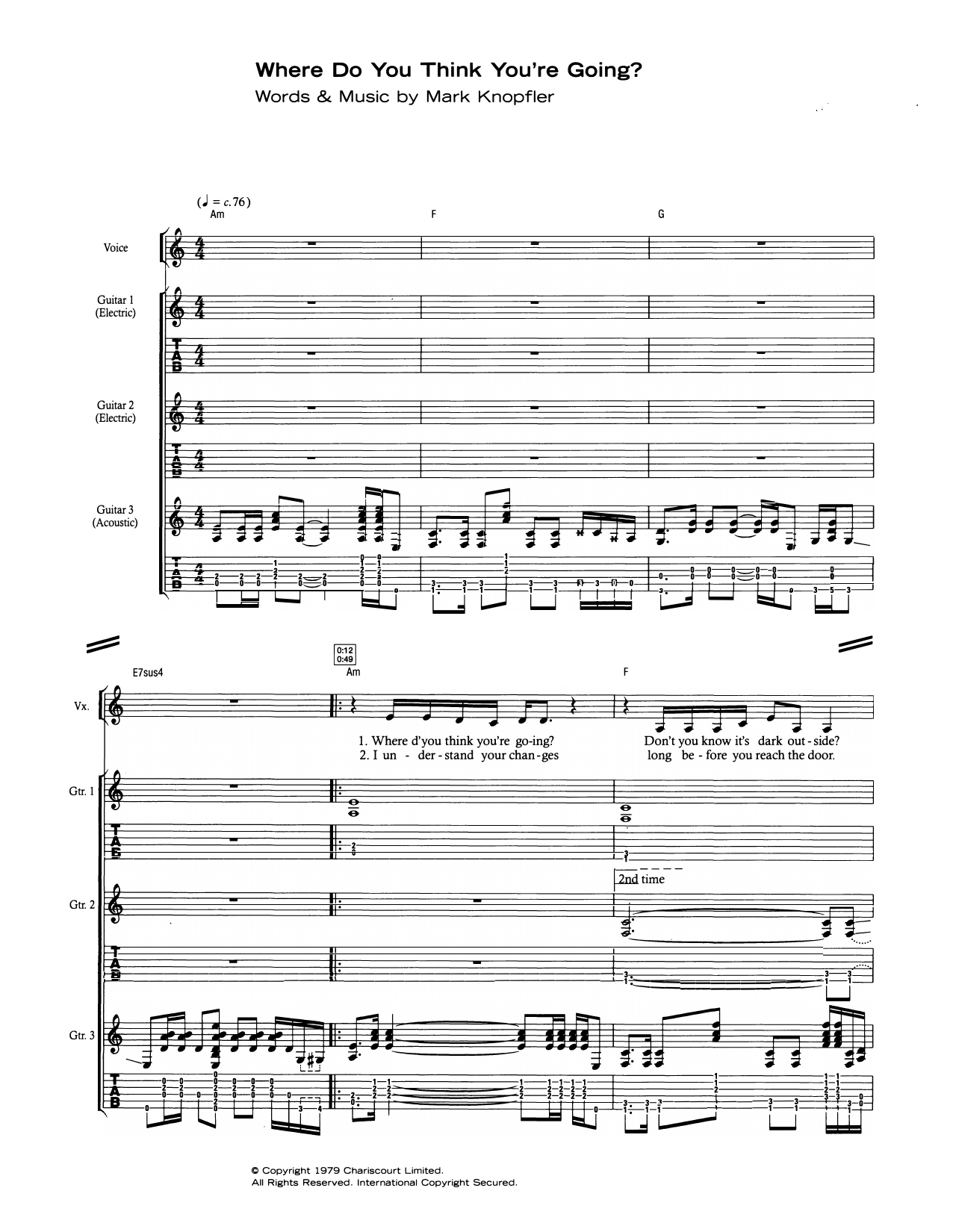 Dire Straits Where Do You Think You're Going? sheet music notes and chords arranged for Guitar Tab