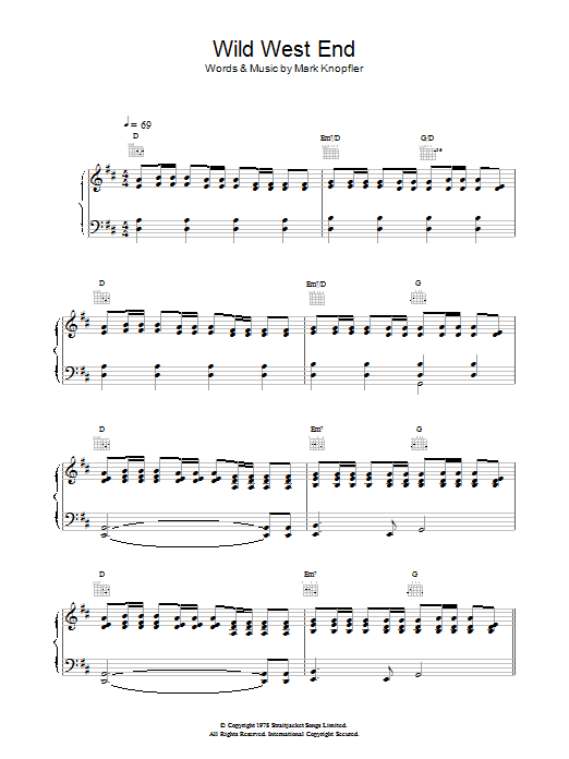Dire Straits Wild West End sheet music notes and chords arranged for Piano, Vocal & Guitar Chords