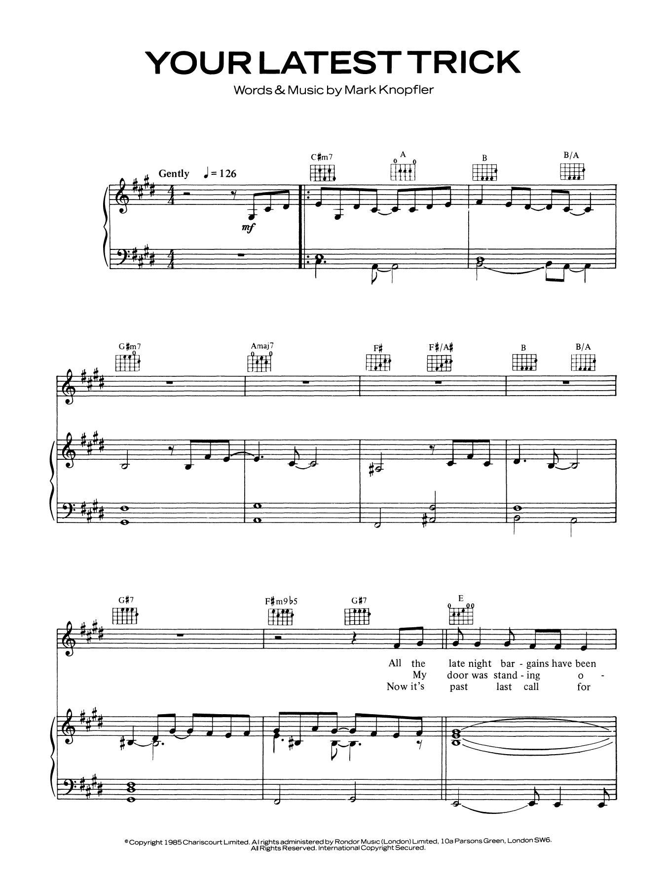 Dire Straits Your Latest Trick sheet music notes and chords arranged for Guitar Chords/Lyrics