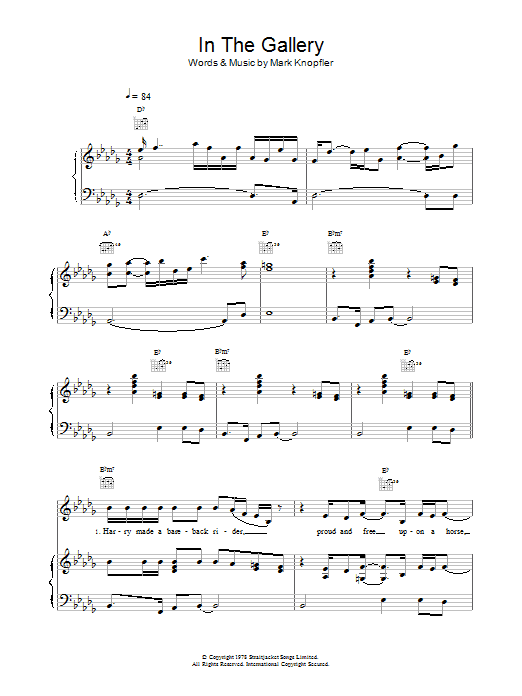 Dire Straits In The Gallery sheet music notes and chords arranged for Piano, Vocal & Guitar Chords