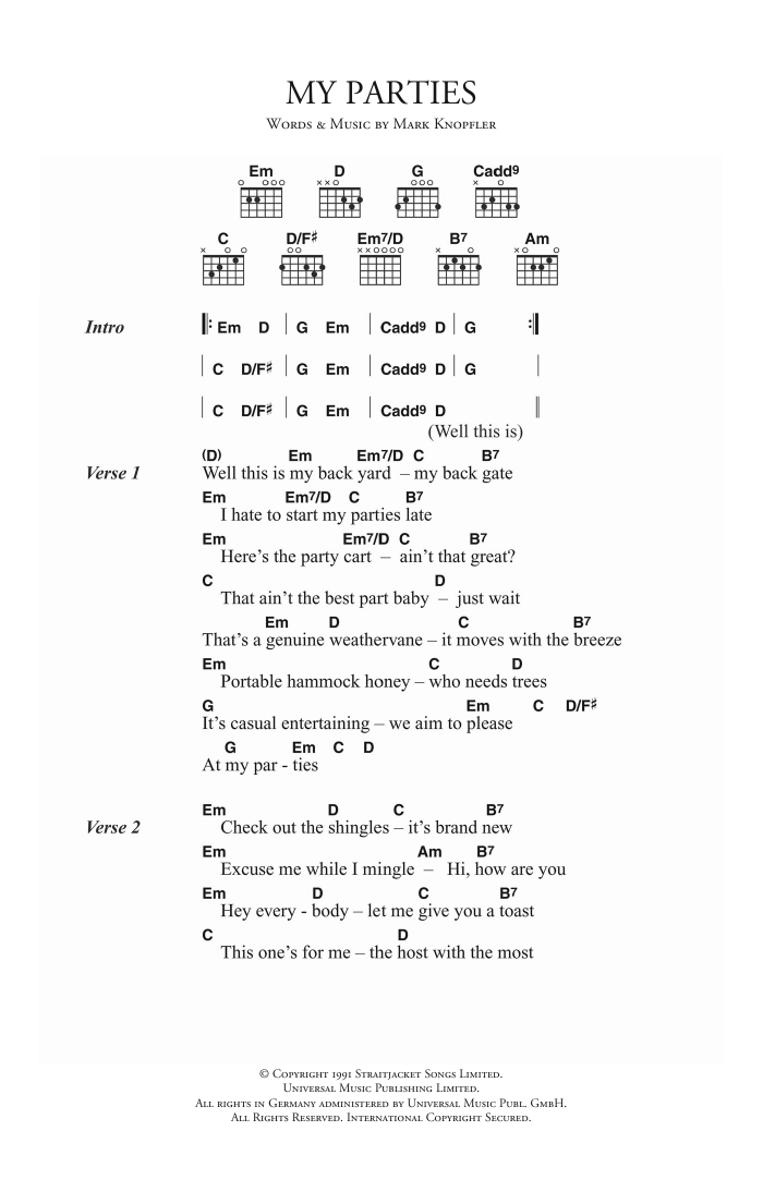 Dire Straits My Parties sheet music notes and chords arranged for Guitar Chords/Lyrics