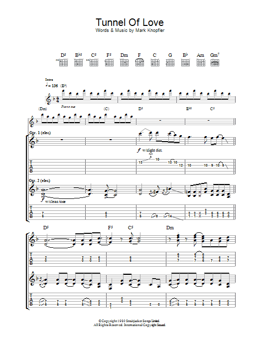 Dire Straits Tunnel Of Love sheet music notes and chords. Download Printable PDF.