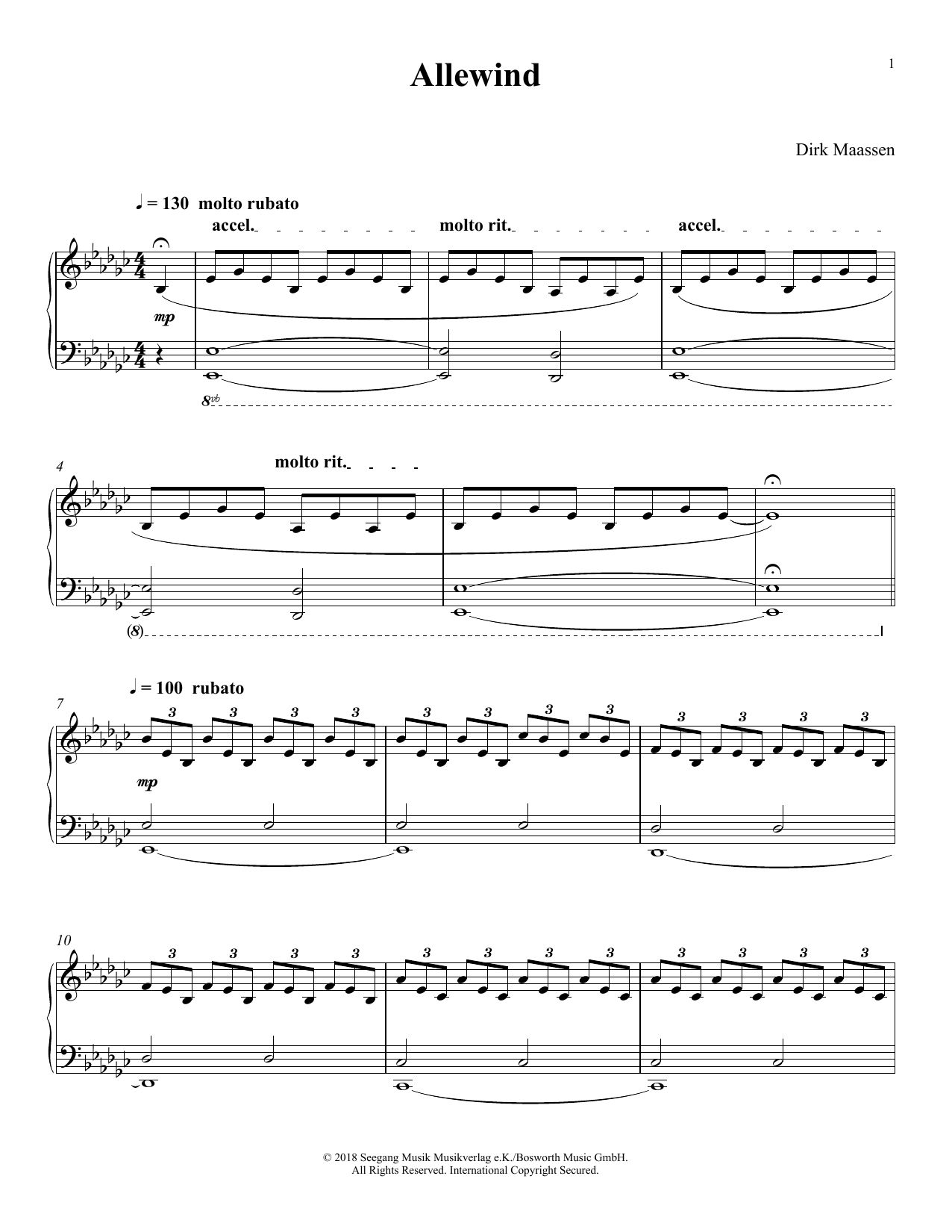 Dirk Maassen Allewind sheet music notes and chords arranged for Piano Solo