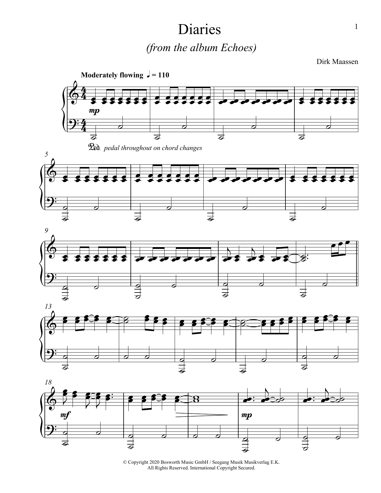 Dirk Maassen Diaries sheet music notes and chords arranged for Piano Solo