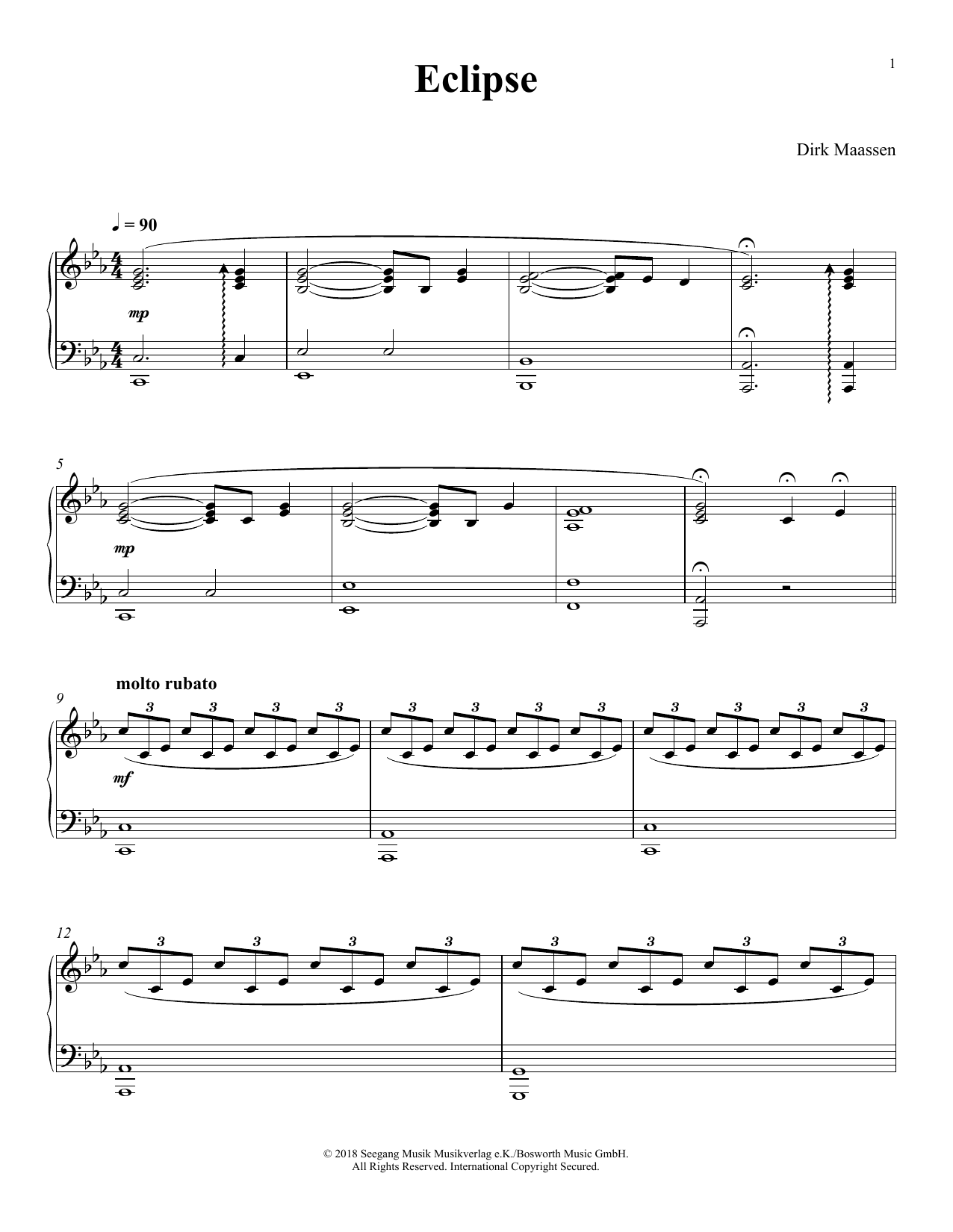 Dirk Maassen Eclipse sheet music notes and chords arranged for Piano Solo