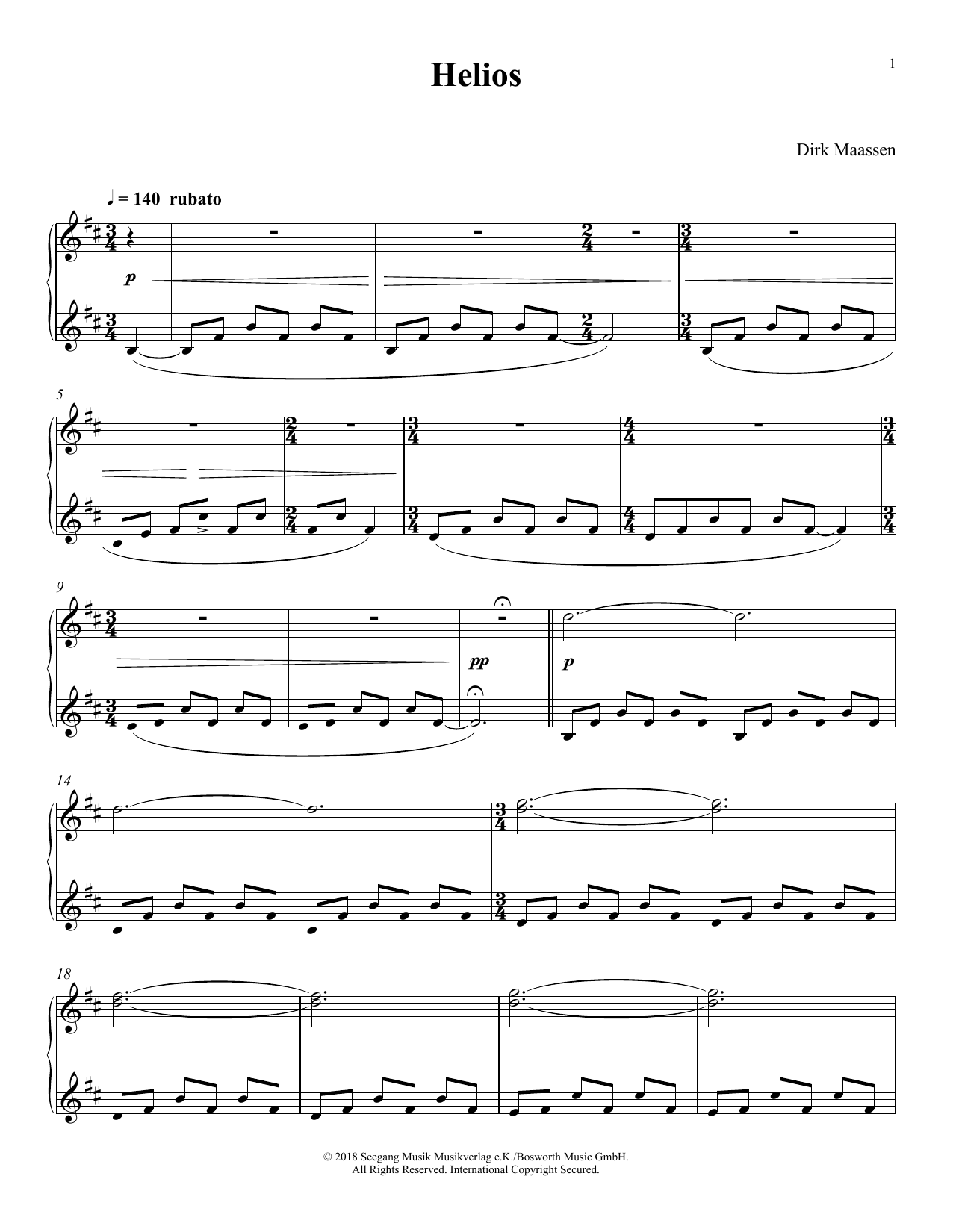 Dirk Maassen Helios sheet music notes and chords arranged for Piano Solo