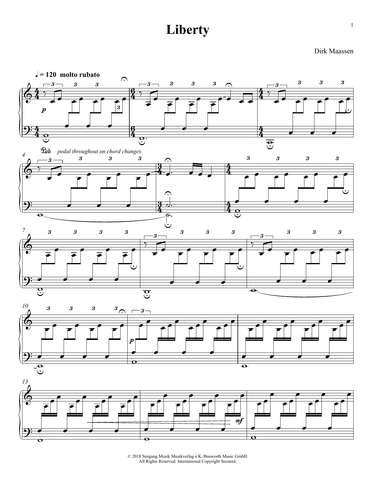 Dirk Maassen Liberty sheet music notes and chords arranged for Piano Solo