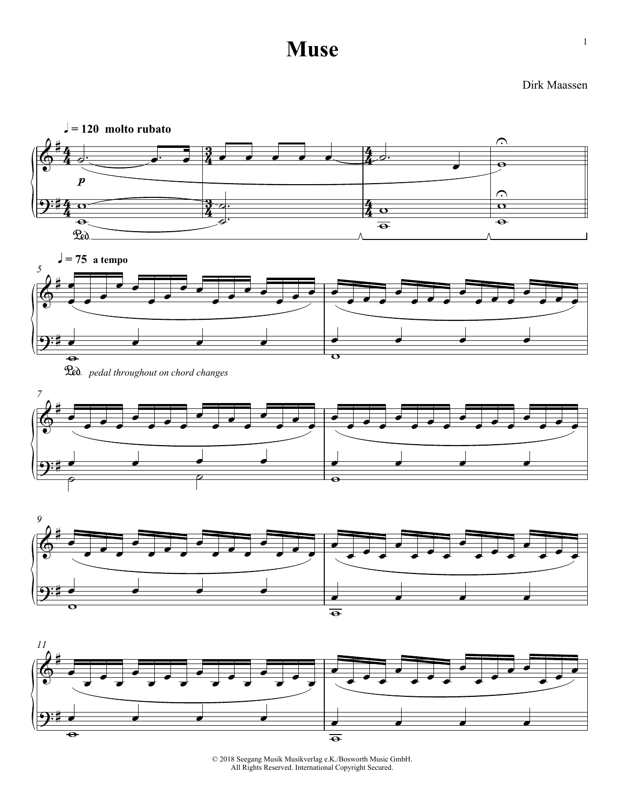 Dirk Maassen Muse sheet music notes and chords arranged for Piano Solo