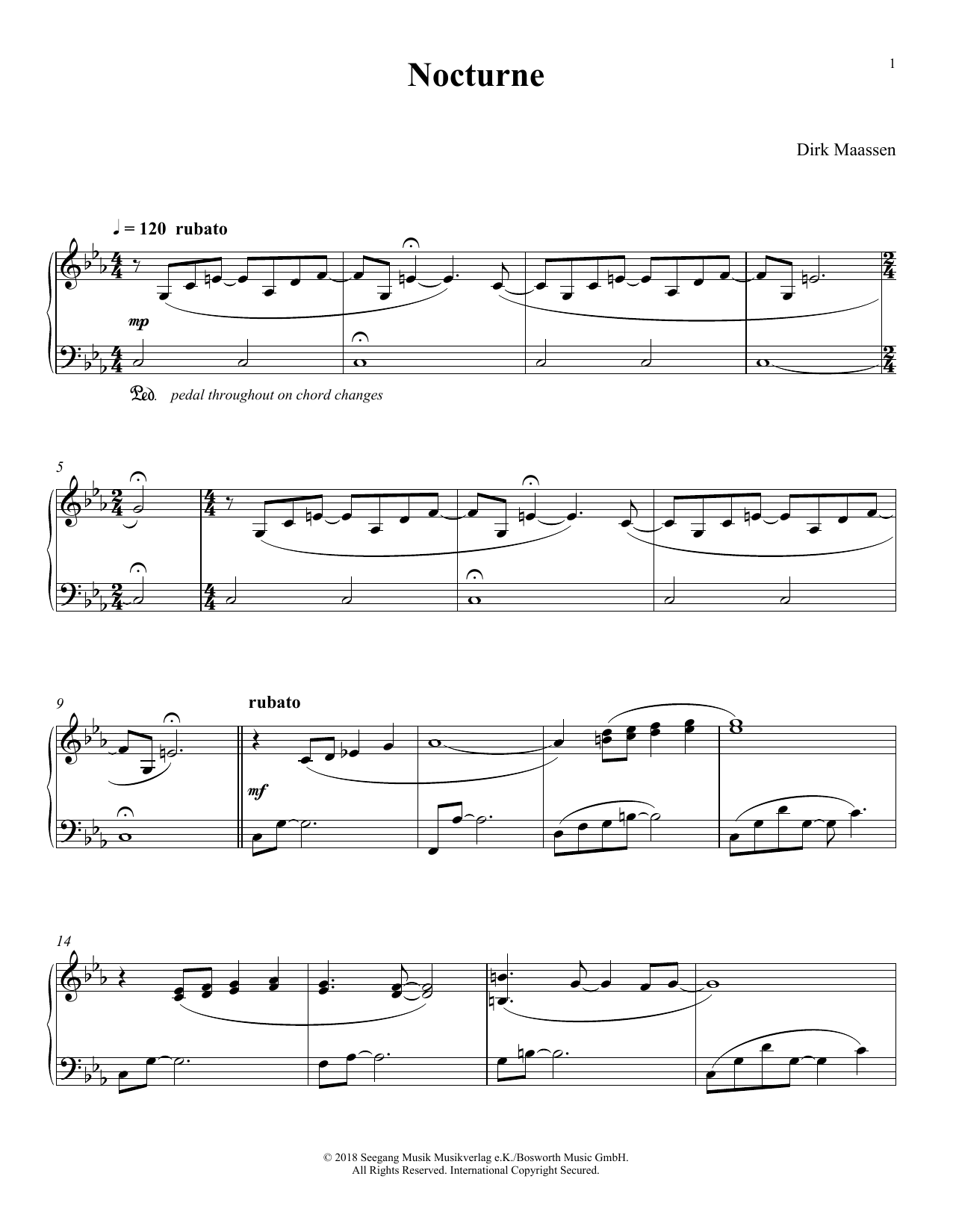 Dirk Maassen Nocturne sheet music notes and chords arranged for Piano Solo