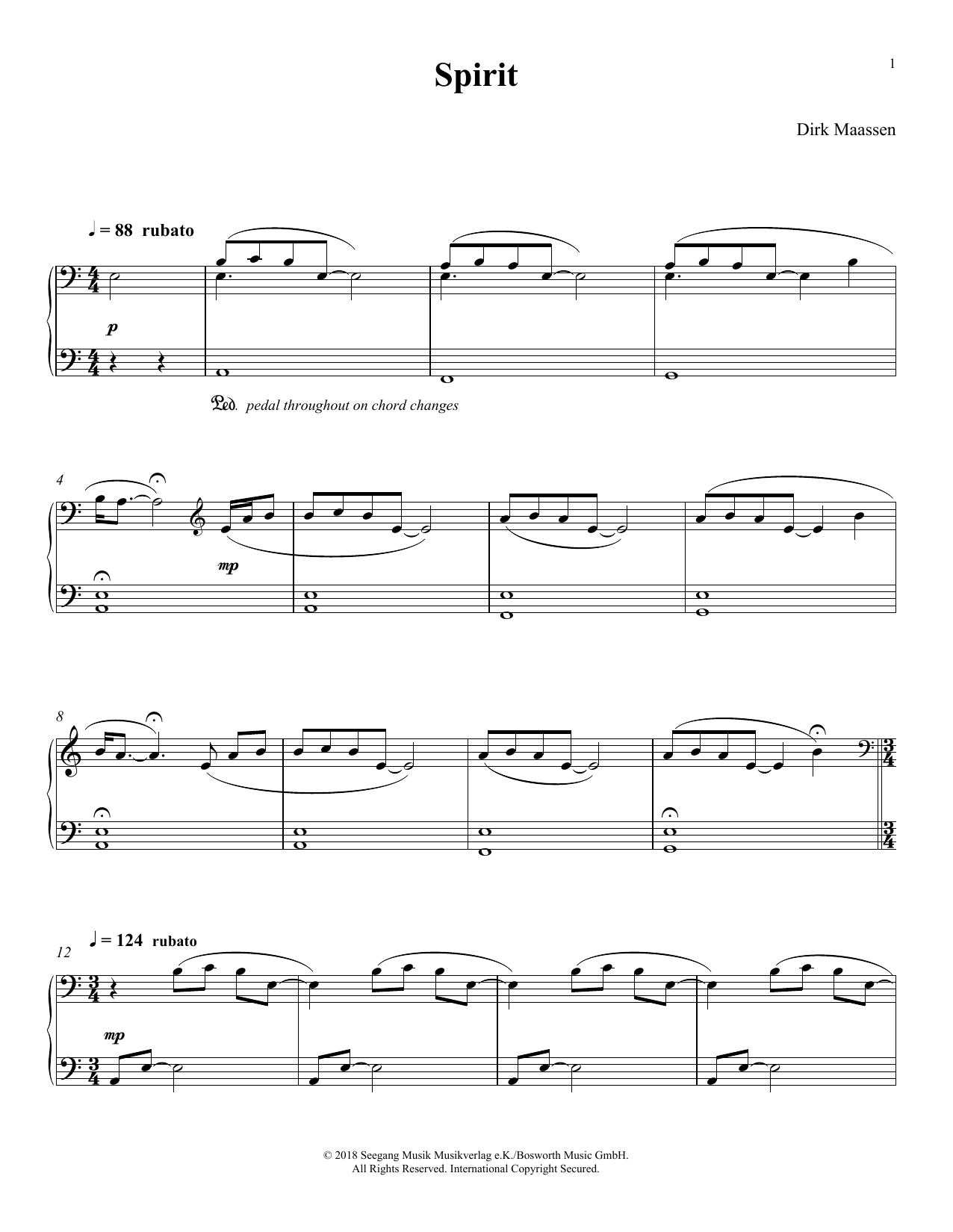 Dirk Maassen Spirit sheet music notes and chords arranged for Piano Solo