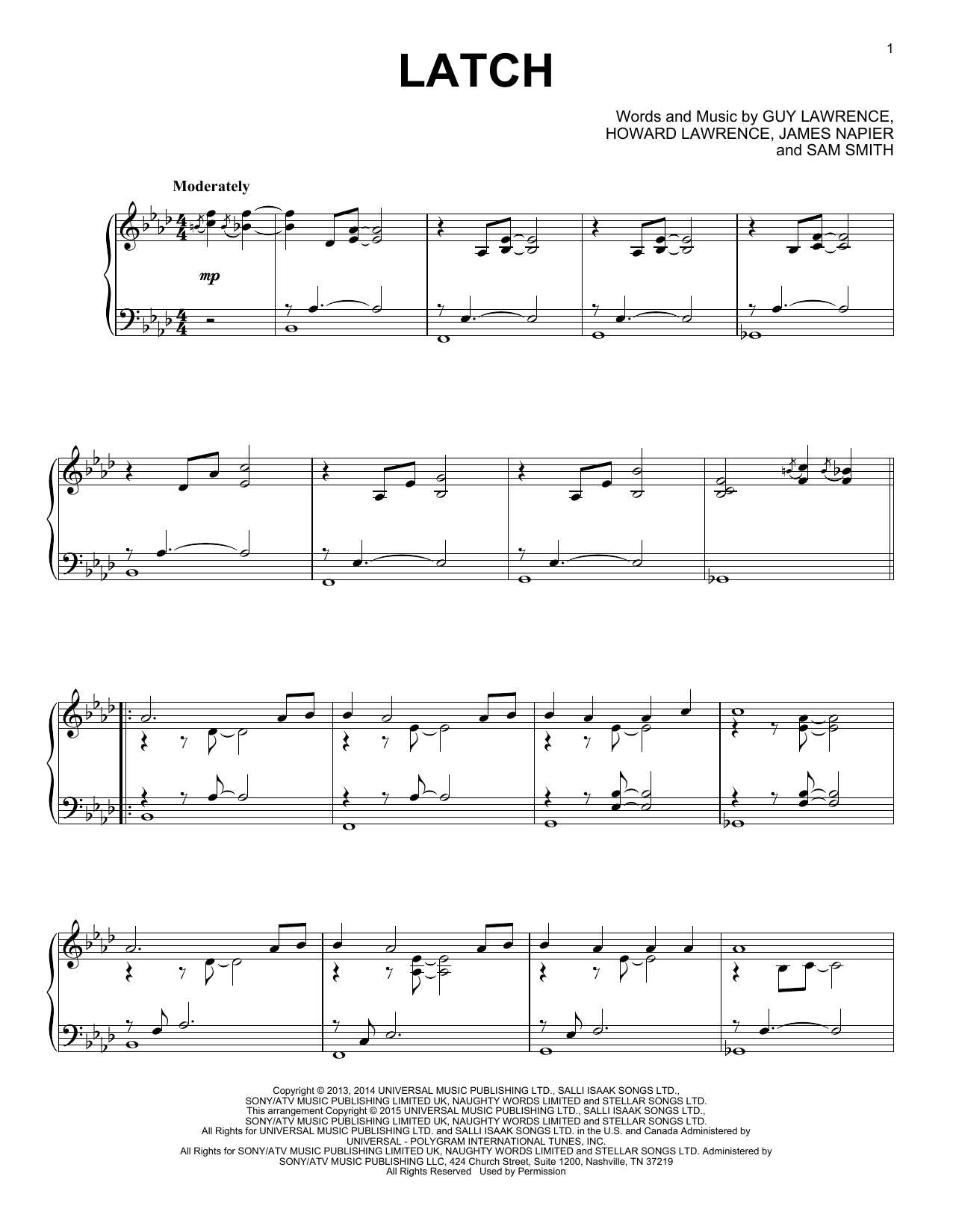Disclosure feat. Sam Smith Latch sheet music notes and chords arranged for Piano Solo