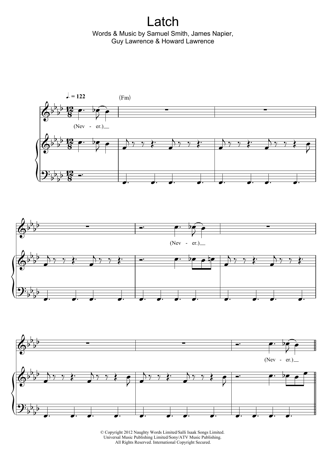 Disclosure ft. Sam Smith Latch sheet music notes and chords arranged for Piano, Vocal & Guitar Chords