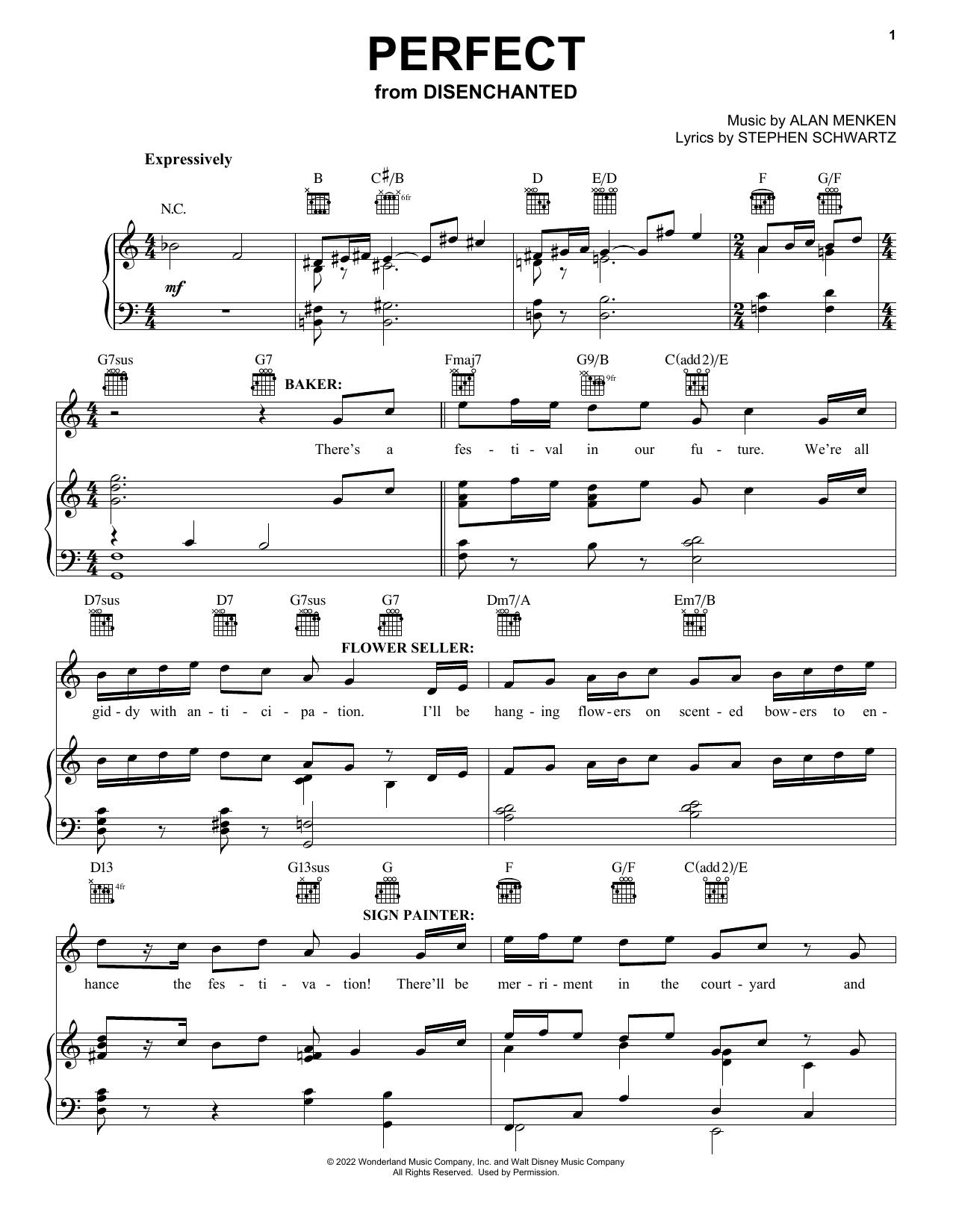 Disenchanted Cast Perfect (from Disenchanted) sheet music notes and chords arranged for Piano, Vocal & Guitar Chords (Right-Hand Melody)