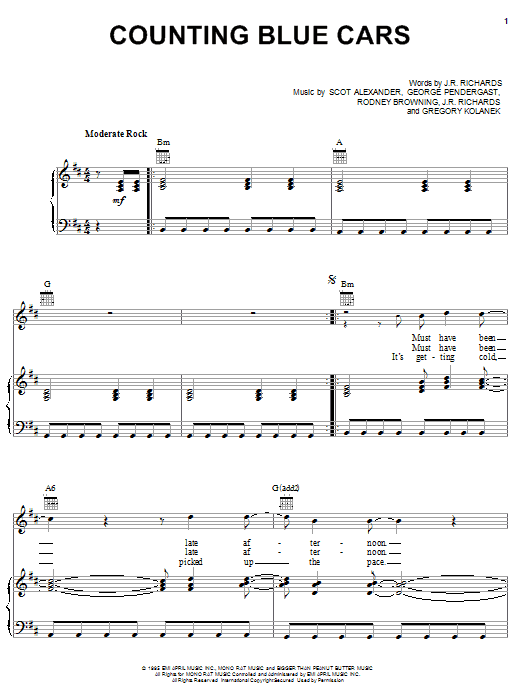 Dishwalla Counting Blue Cars sheet music notes and chords arranged for Piano, Vocal & Guitar Chords (Right-Hand Melody)