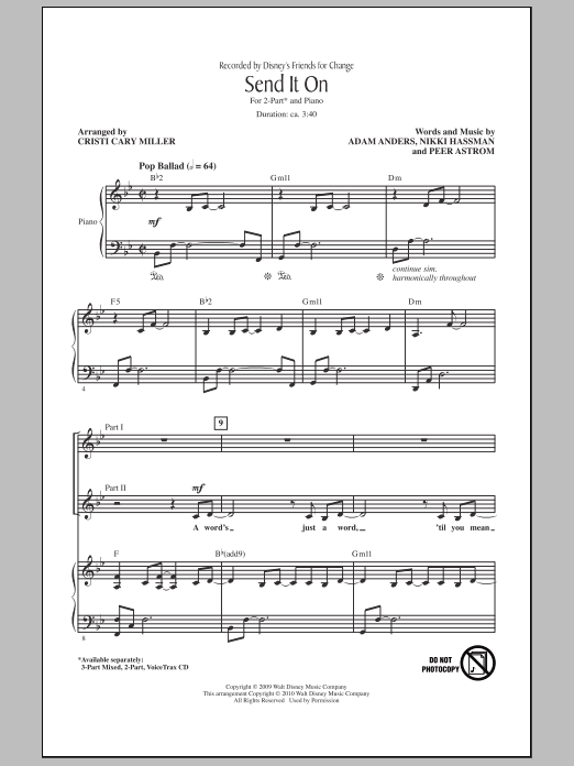 Cristi Cary Miller Send It On sheet music notes and chords arranged for 2-Part Choir