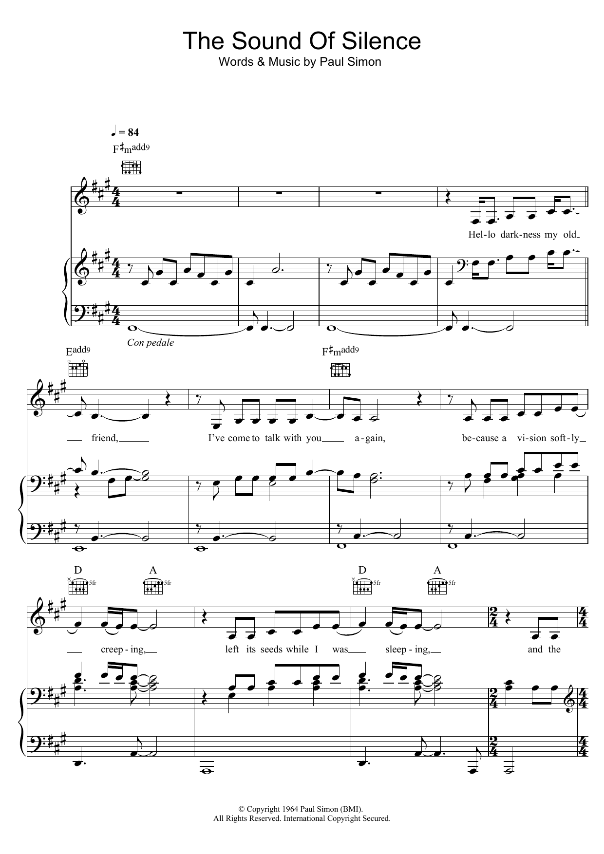 Disturbed The Sound Of Silence sheet music notes and chords arranged for Guitar Lead Sheet