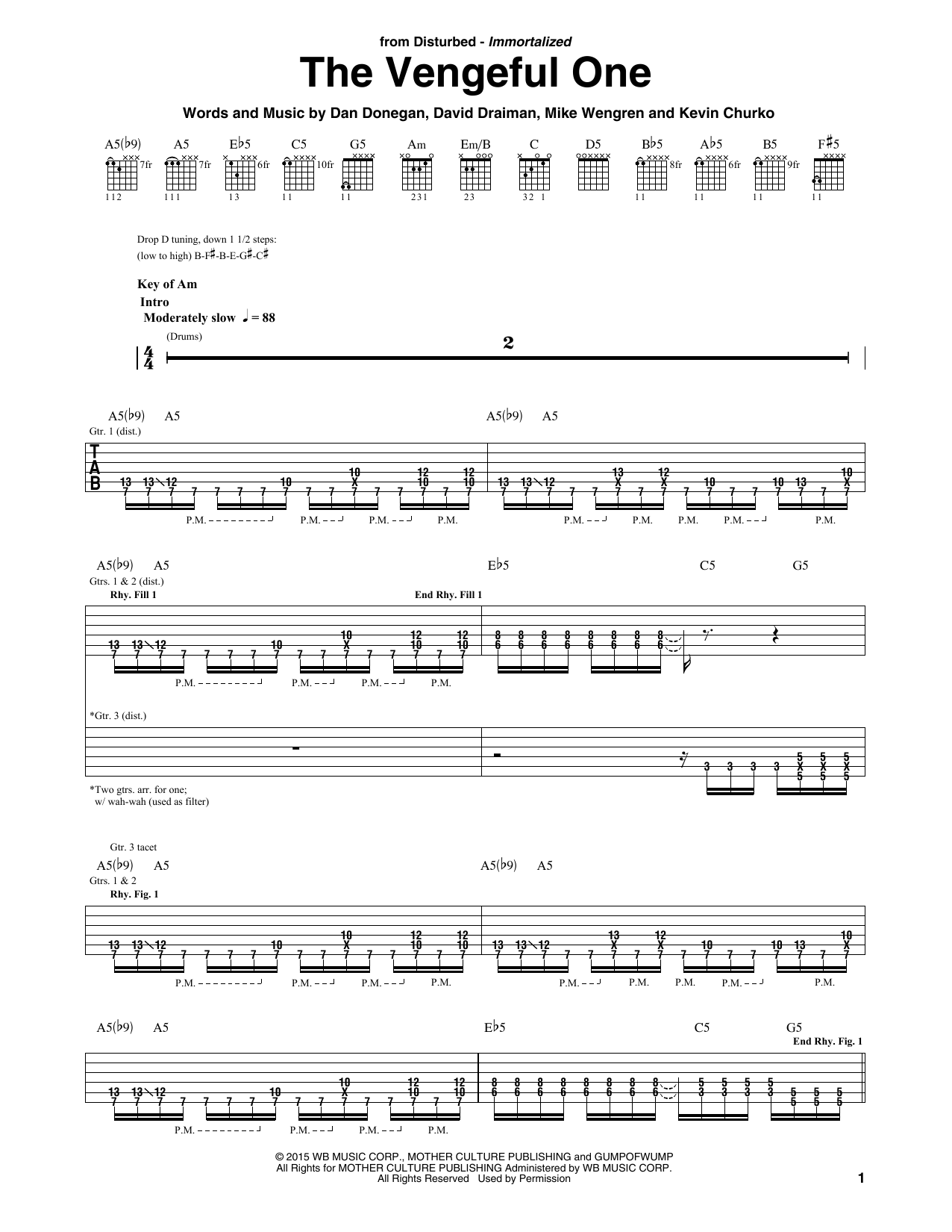 Disturbed The Vengeful One sheet music notes and chords arranged for Guitar Rhythm Tab