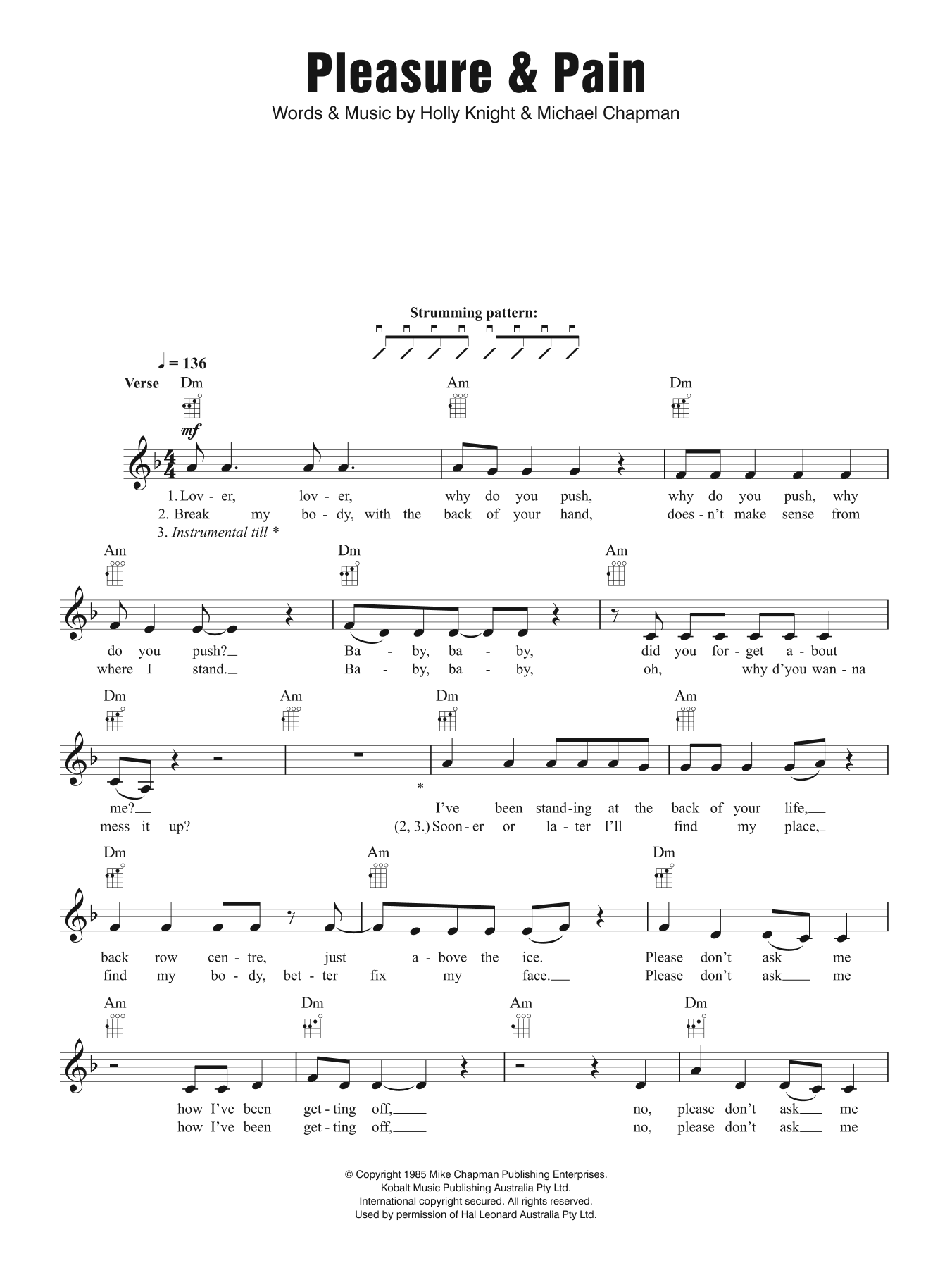 Divinyls Pleasure and Pain sheet music notes and chords arranged for Lead Sheet / Fake Book