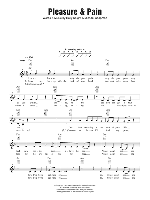 Divinyls Pleasure and Pain sheet music notes and chords arranged for Ukulele