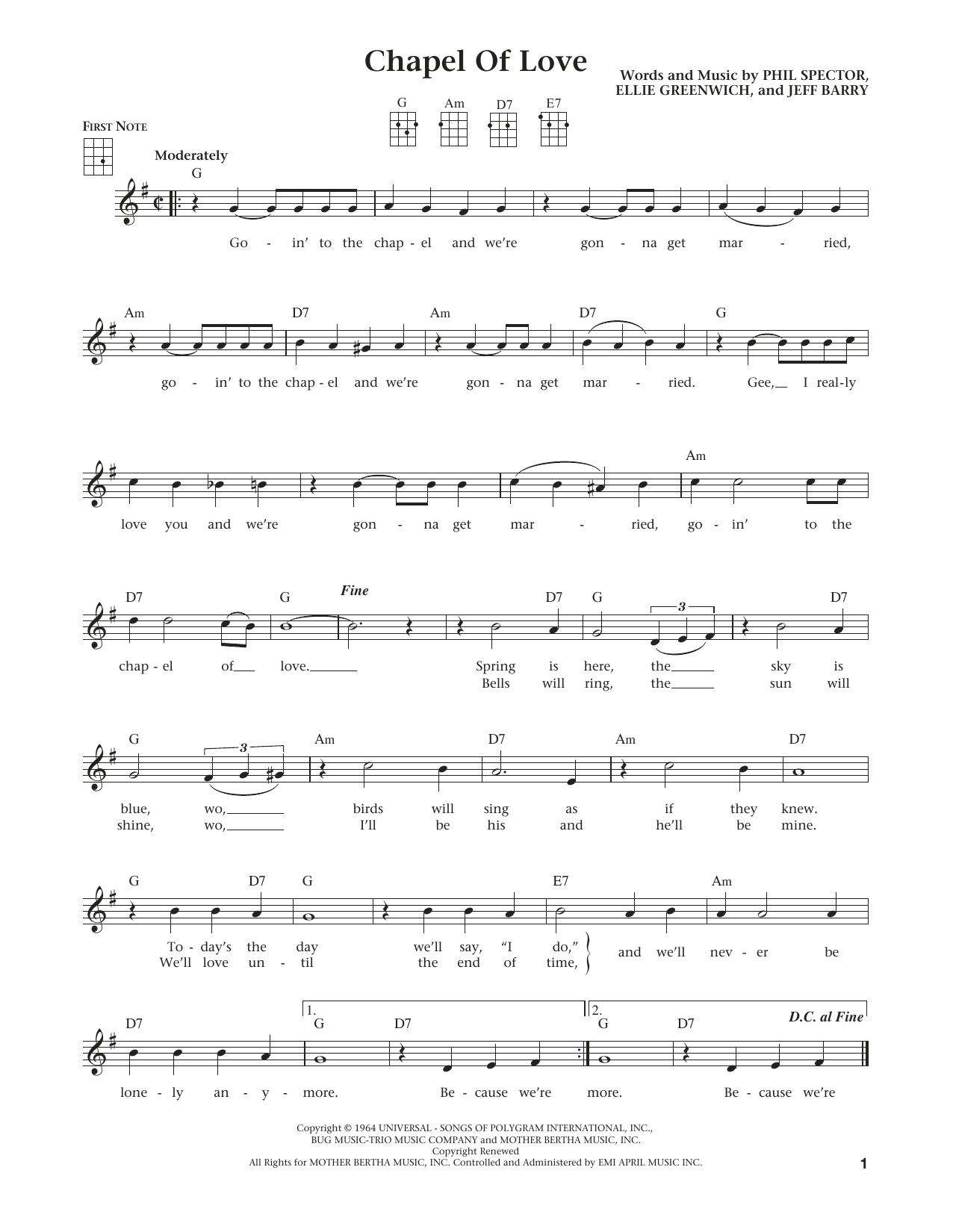 Dixie Cups Chapel Of Love (from The Daily Ukulele) (arr. Liz and Jim Beloff) sheet music notes and chords arranged for Ukulele