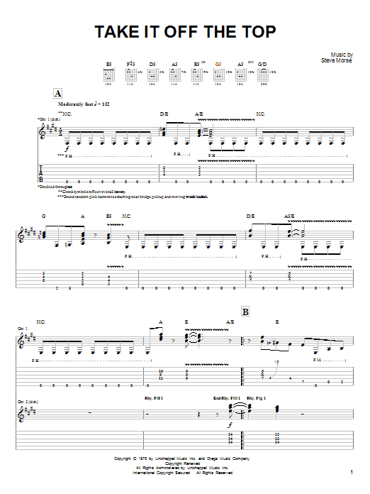 Dixie Dregs Take It Off The Top sheet music notes and chords arranged for Guitar Tab