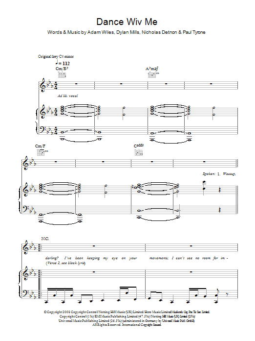 Dizzee Rascal featuring Calvin Harris & Chrome Dance Wiv Me sheet music notes and chords arranged for Piano, Vocal & Guitar Chords