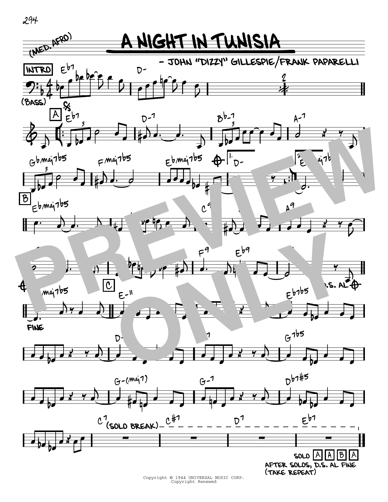 Dizzy Gillespie A Night In Tunisia [Reharmonized version] (arr. Jack Grassel) sheet music notes and chords arranged for Real Book – Melody & Chords