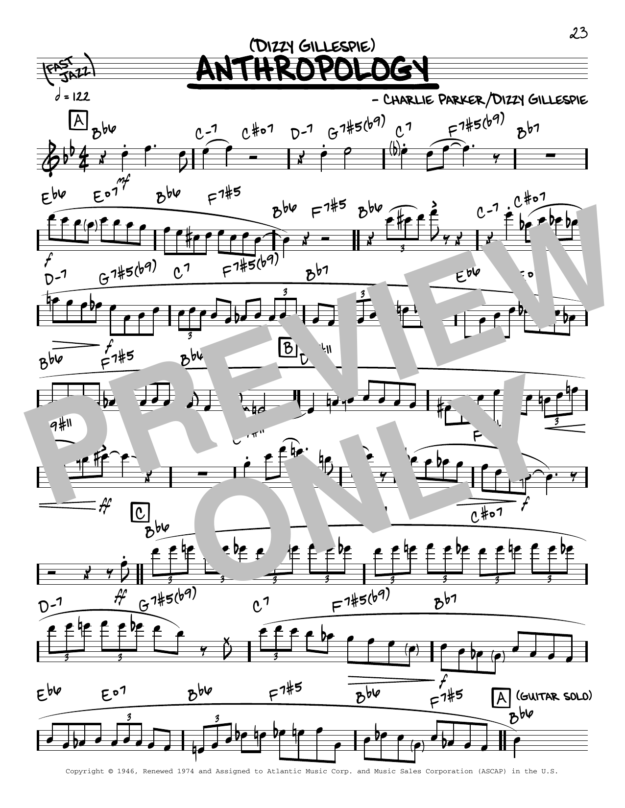 Dizzy Gillespie Anthropology (solo only) sheet music notes and chords arranged for Real Book – Melody & Chords
