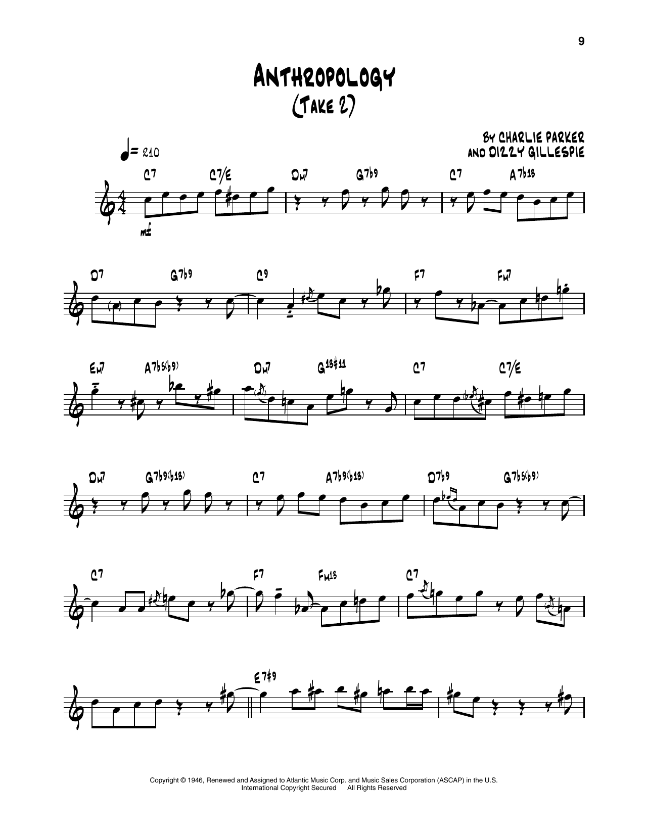 Dizzy Gillespie Anthropology (Take 2) sheet music notes and chords arranged for Trumpet Transcription