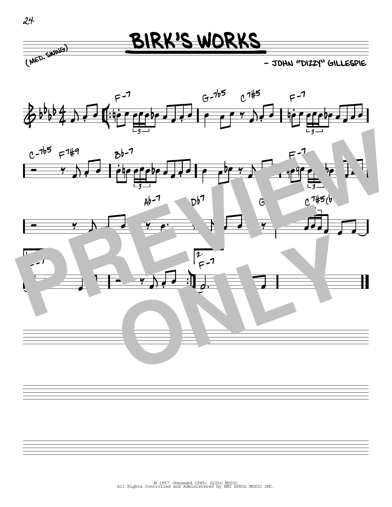 Dizzy Gillespie Birk's Works sheet music notes and chords arranged for Real Book – Melody & Chords – C Instruments