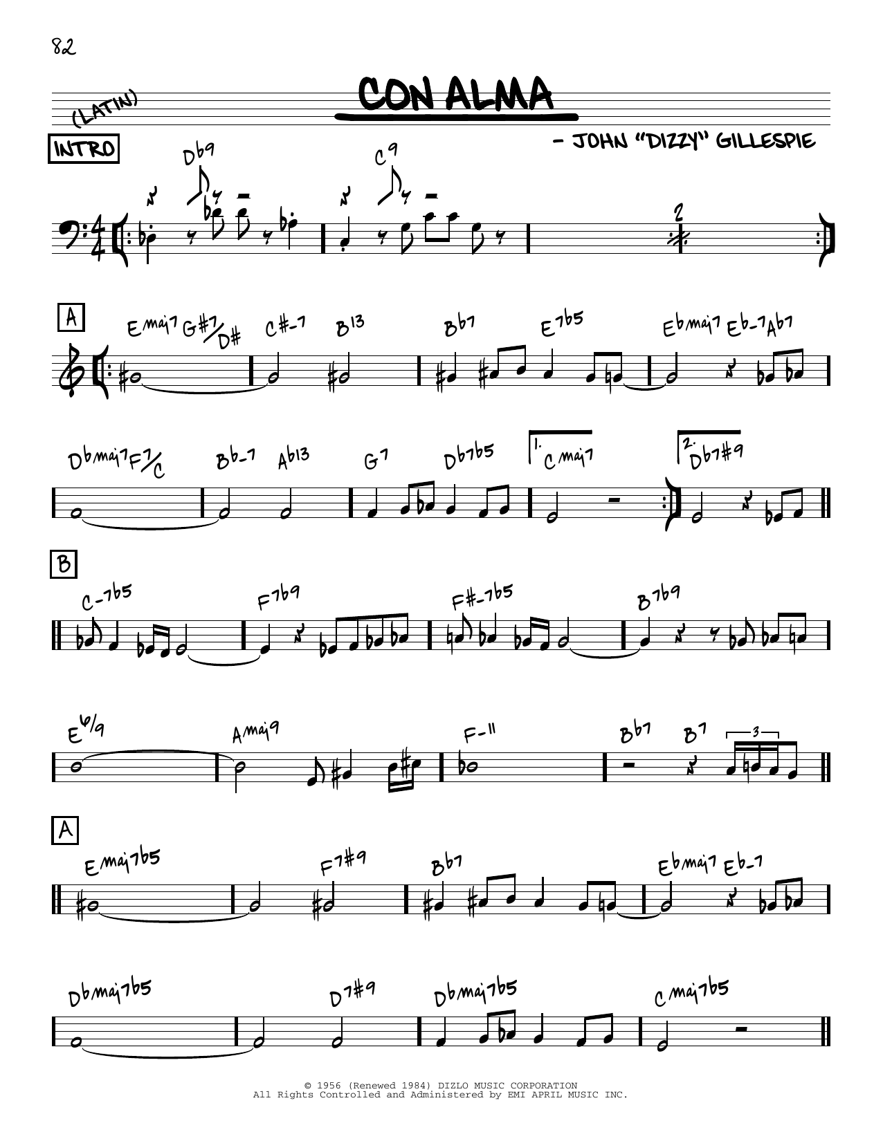 Dizzy Gillespie Con Alma [Reharmonized version] (arr. Jack Grassel) sheet music notes and chords arranged for Real Book – Melody & Chords