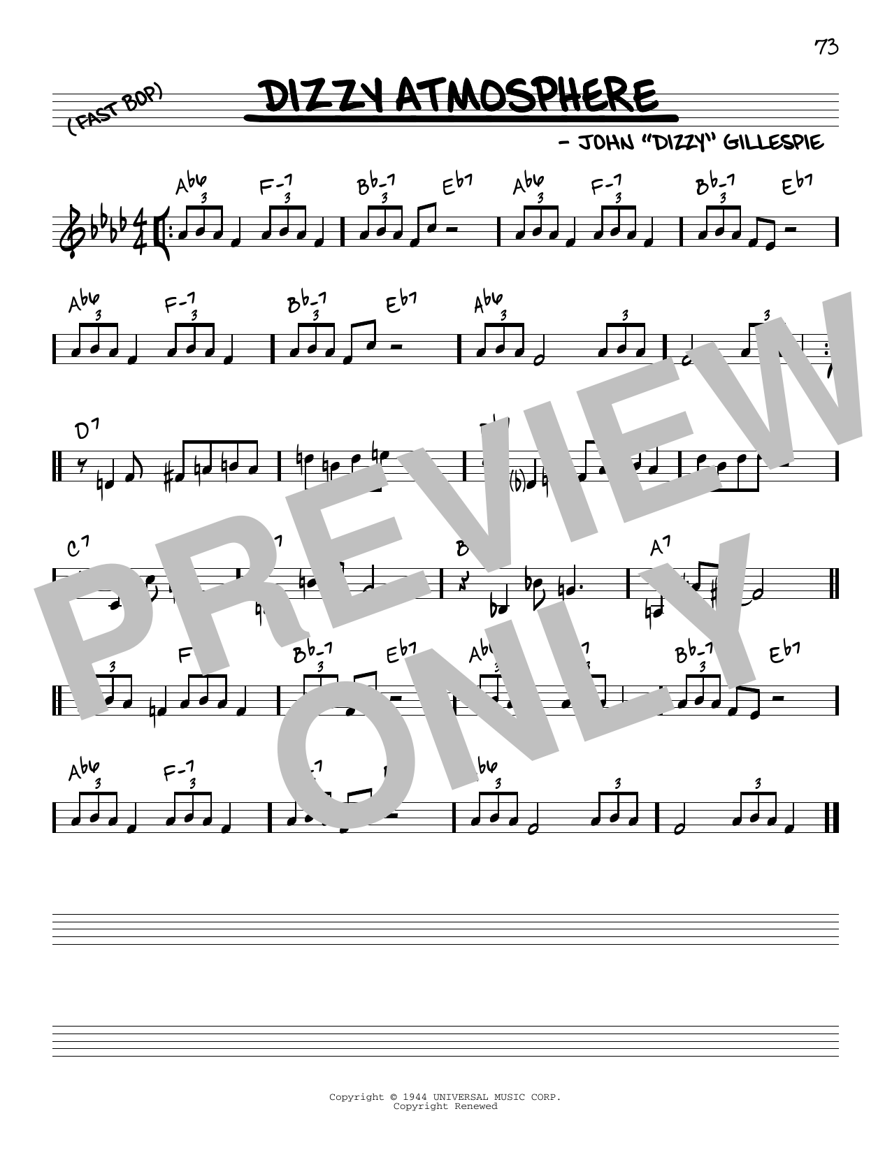 Dizzy Gillespie Dizzy Atmosphere sheet music notes and chords arranged for Real Book – Melody & Chords – Eb Instruments