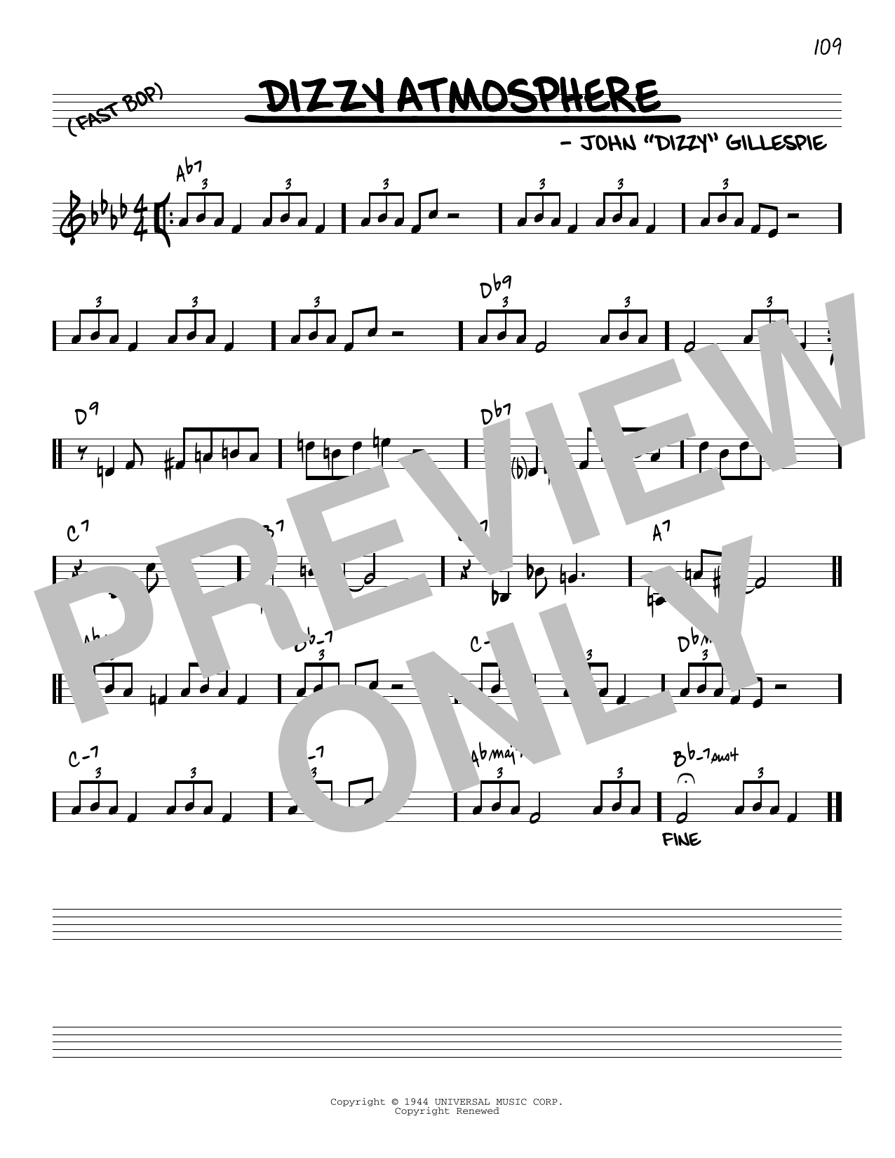 Dizzy Gillespie Dizzy Atmosphere [Reharmonized version] (arr. Jack Grassel) sheet music notes and chords arranged for Real Book – Melody & Chords