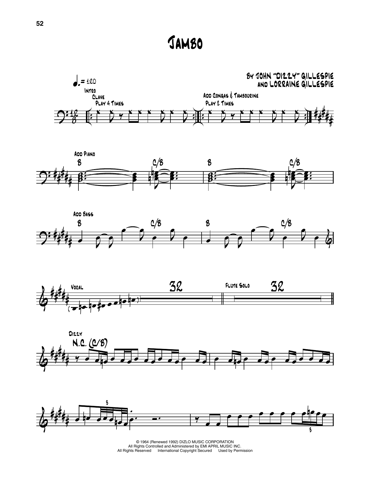 Dizzy Gillespie Jambo sheet music notes and chords arranged for Trumpet Transcription