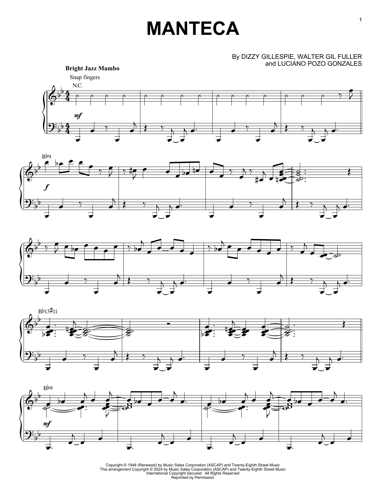 Dizzy Gillespie Manteca (arr. Brent Edstrom) sheet music notes and chords arranged for Piano Solo