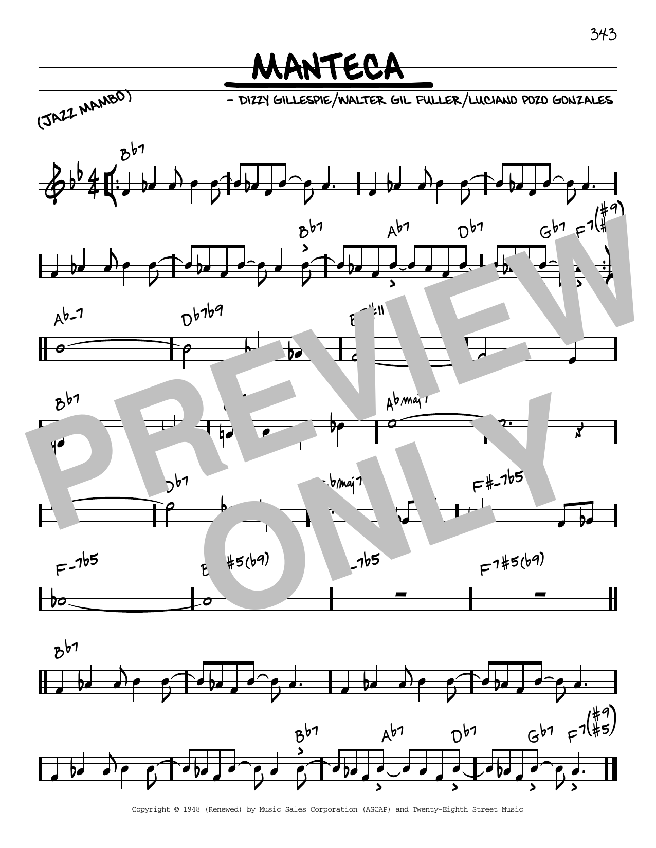 Dizzy Gillespie Manteca sheet music notes and chords arranged for Real Book – Melody & Chords – C Instruments