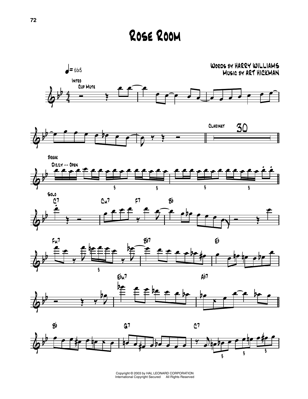 Dizzy Gillespie Rose Room sheet music notes and chords arranged for Trumpet Transcription