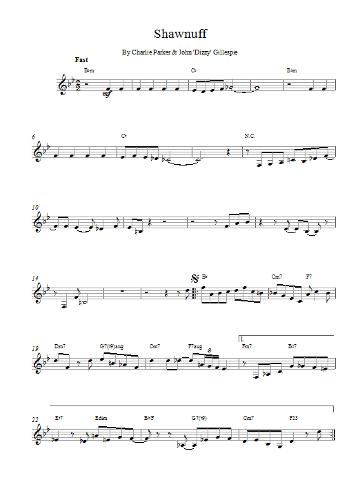 Charlie Parker Shawnuff sheet music notes and chords arranged for Lead Sheet / Fake Book