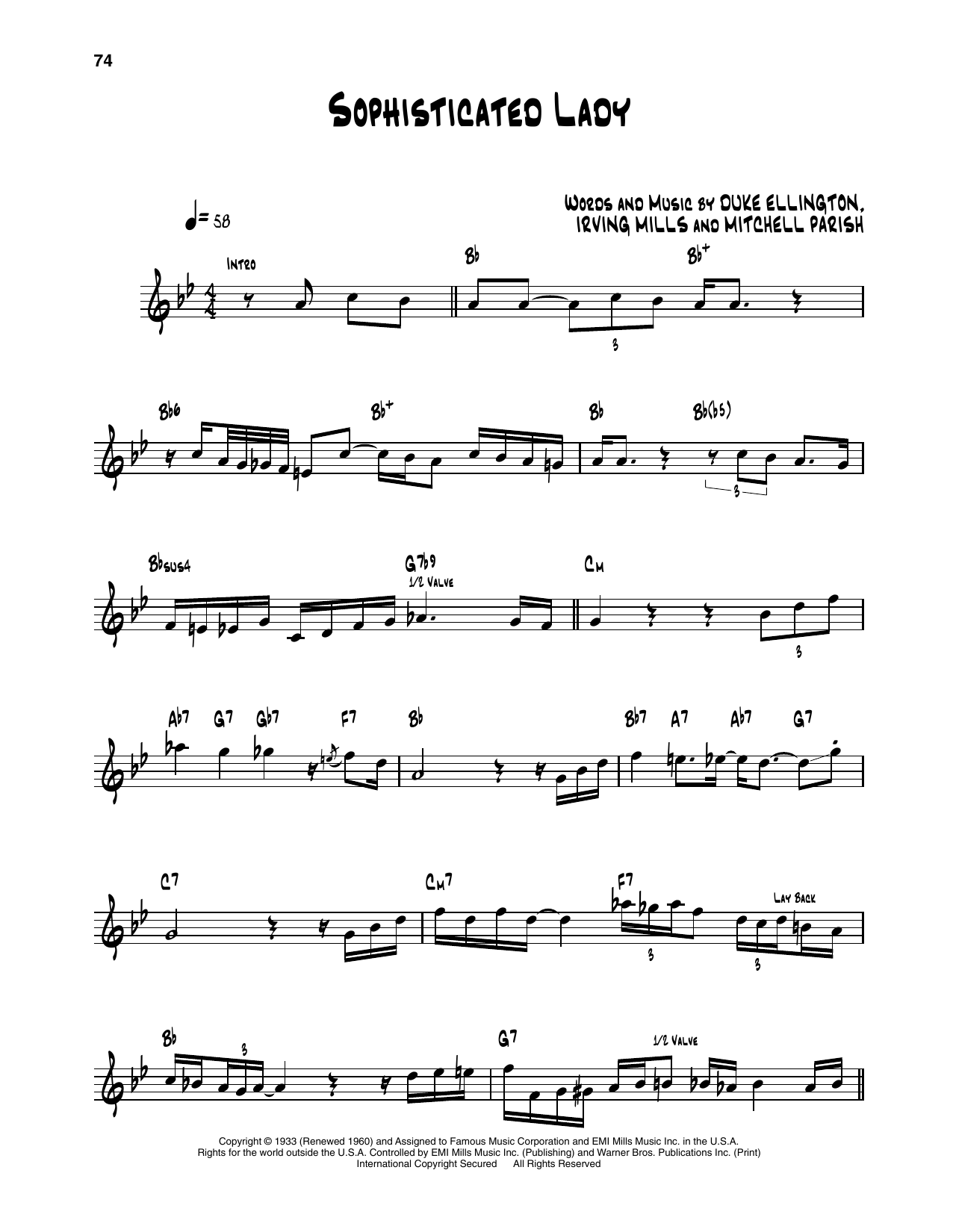 Dizzy Gillespie Sophisticated Lady sheet music notes and chords arranged for Trumpet Transcription